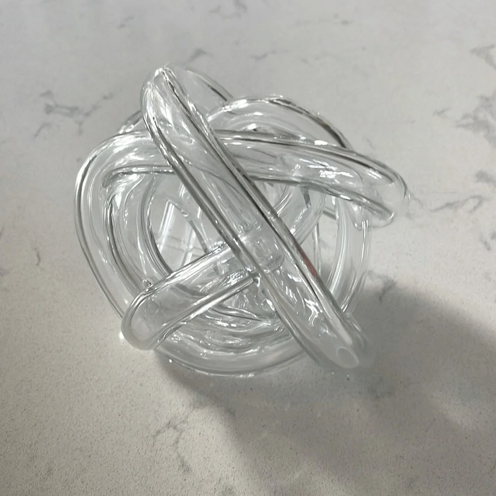 Handblown Twisted Clear Opalescent Glass Rope Knot